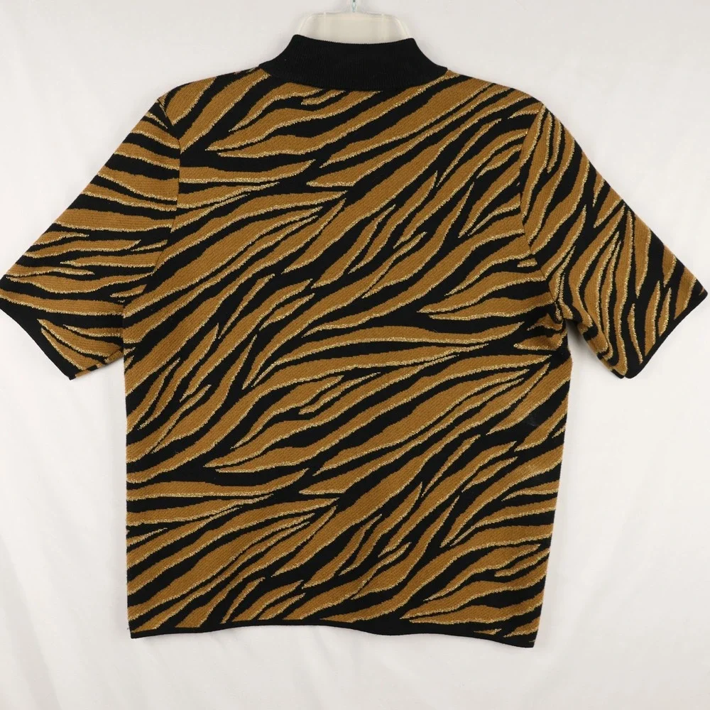 Michael Kors Sweater Womens Large Black‎ Gold Animal Print Short Sleeve Knit Top